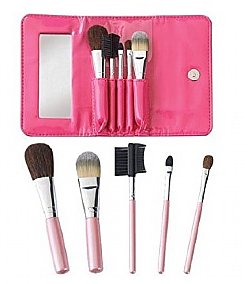Cala Travel Size 5pc Cosmetic Brush Kit - Pink Case