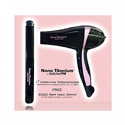 BABYLISS PRO: NANO TITANIUM PINK FLAT DRYER COMBO