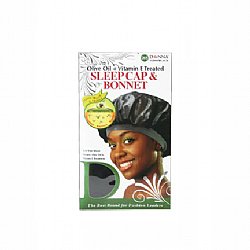 DONNA: Olive Oil + Vitamin E Treated SLEEP CAP & BONNET Black